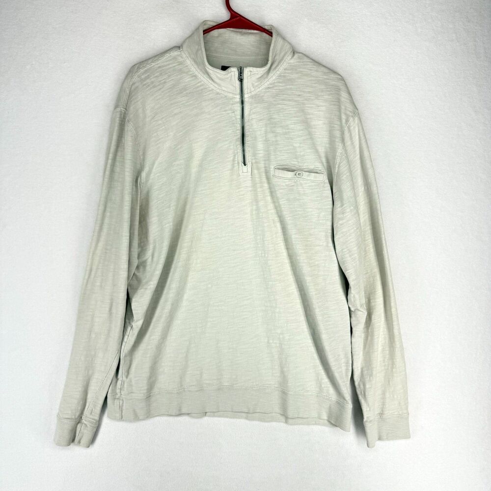 Johnnie-O Mens Cotton Long Sleeve Embroidered Quarter Zip White Sweater Size XL